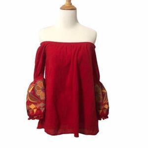 Red Va Va by Joy Han Off Shoulder embroidered top